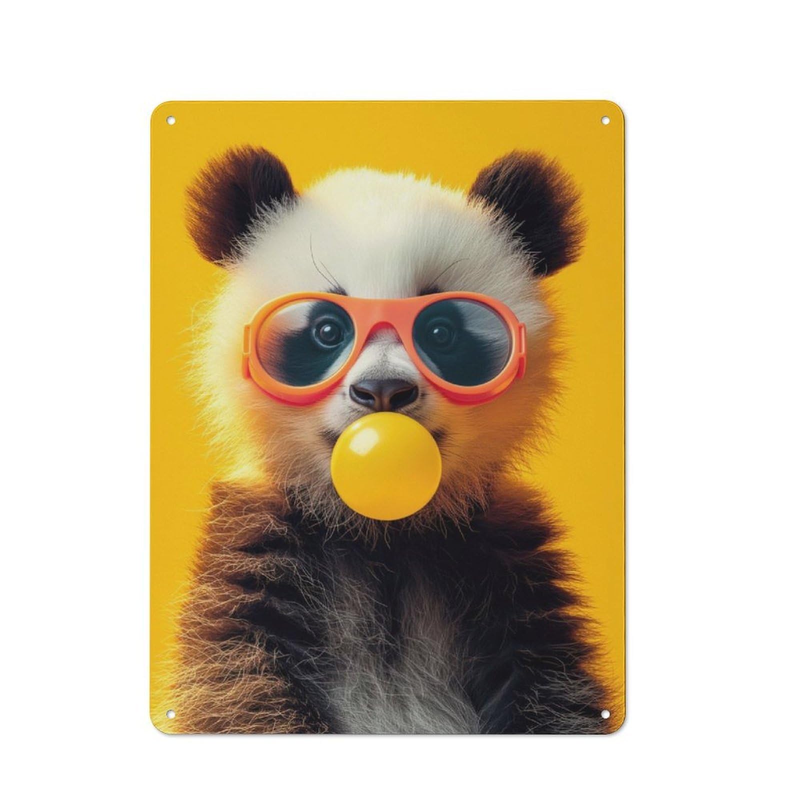 Junmoney Baby Panda Bubblegum Printed Metal Sign 40X30cm For Living Room Or Hallway, Suited To Hallway Decor Fans