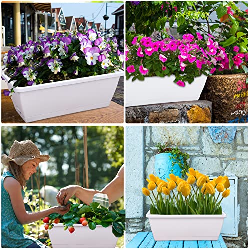 Image of Window Box Planter, 7 Pack Plastic Vegetable Flower Planters Boxes 17 Inches Rectangular Flower Pots with Saucers for Indoor Outdoor Garden, Patio, Home Decor (White)