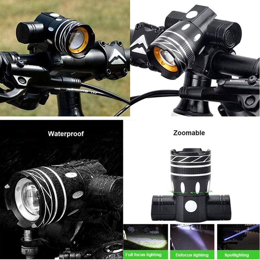 Luce LED per Bicicletta, Fanale Anteriore LED Ricaricabile USB, 3 modalità, Fascio Regolabile. Resistente, Waterproof, ottimale per MTB e Monopattino Elettrico-A1. Super