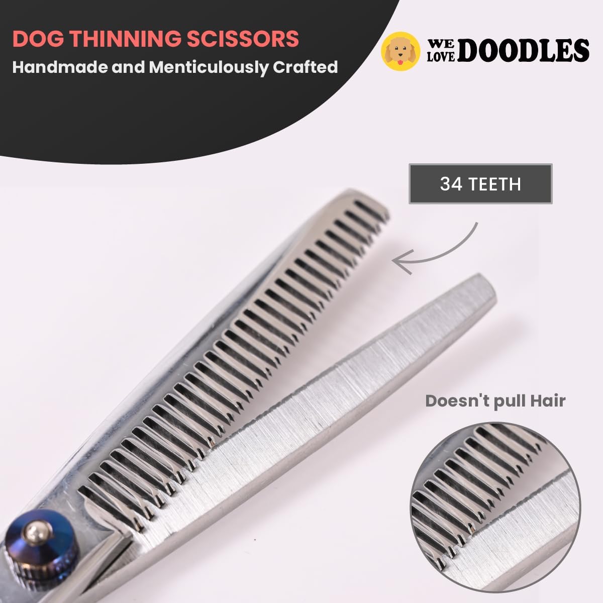 We Love Doodles Rounder Tips Dog Grooming Scissors Kit & Dog Dematting Comb - Straight, Curved & Thinning Shear Professional Grade Steel, Dog Deshedding Brush, Undercoat Rake for Dogs with Wood Handle