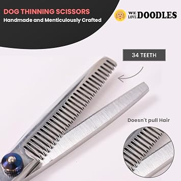 We Love Doodles Rounder Tips Dog Grooming Scissors Kit & Dog Dematting Comb - Straight, Curved & Thinning Shear Professional Grade Steel, Dog Deshedding Brush, Undercoat Rake for Dogs with Wood Handle