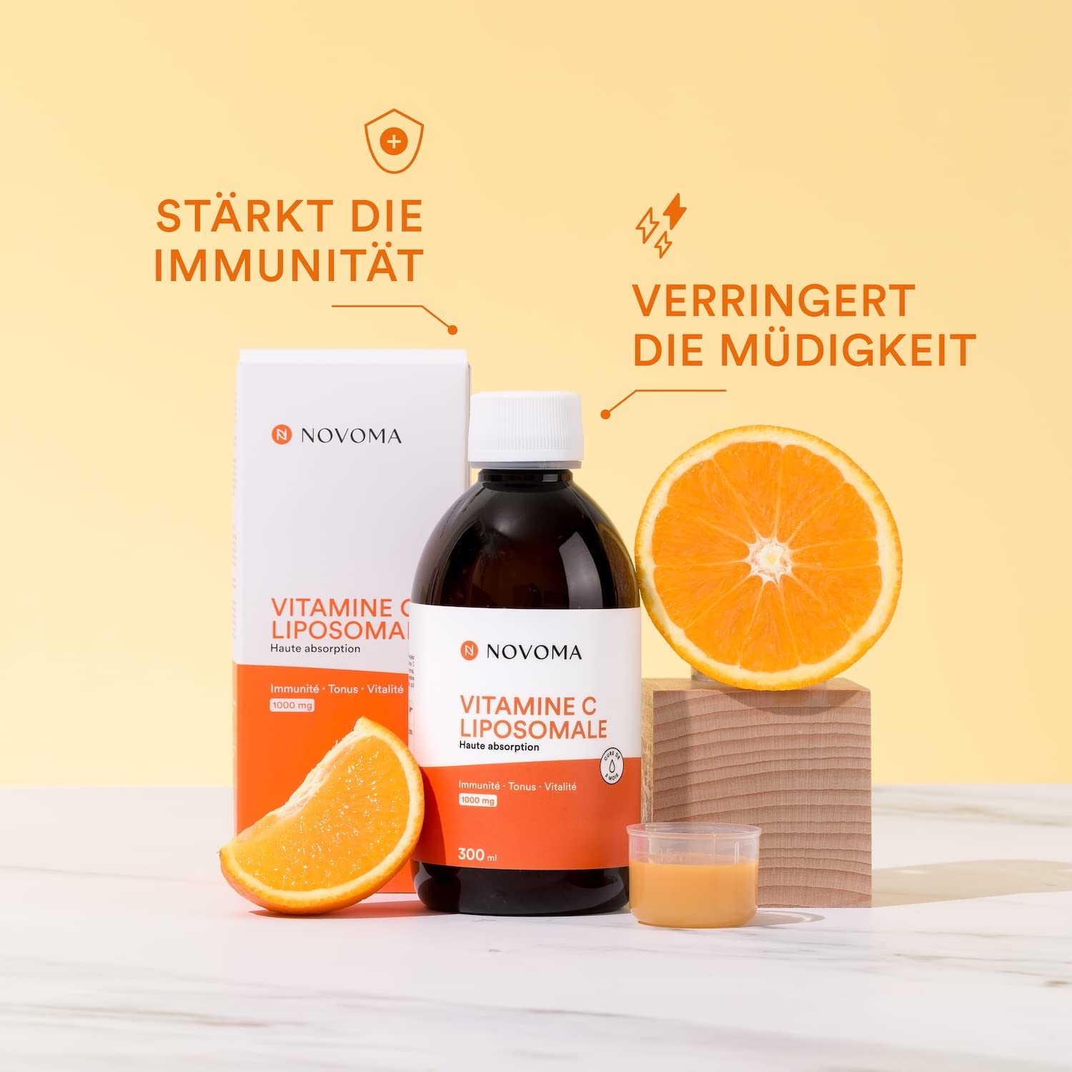 Liposomal Vitamin C 300ml | 1000mg Vitamin C je Tagesdosis | Mit Quali®-C Vitamin C | Hohe Bioverfügbarkeit | Unterstützt Immunsystem | Vitamin C flüssig | Novoma