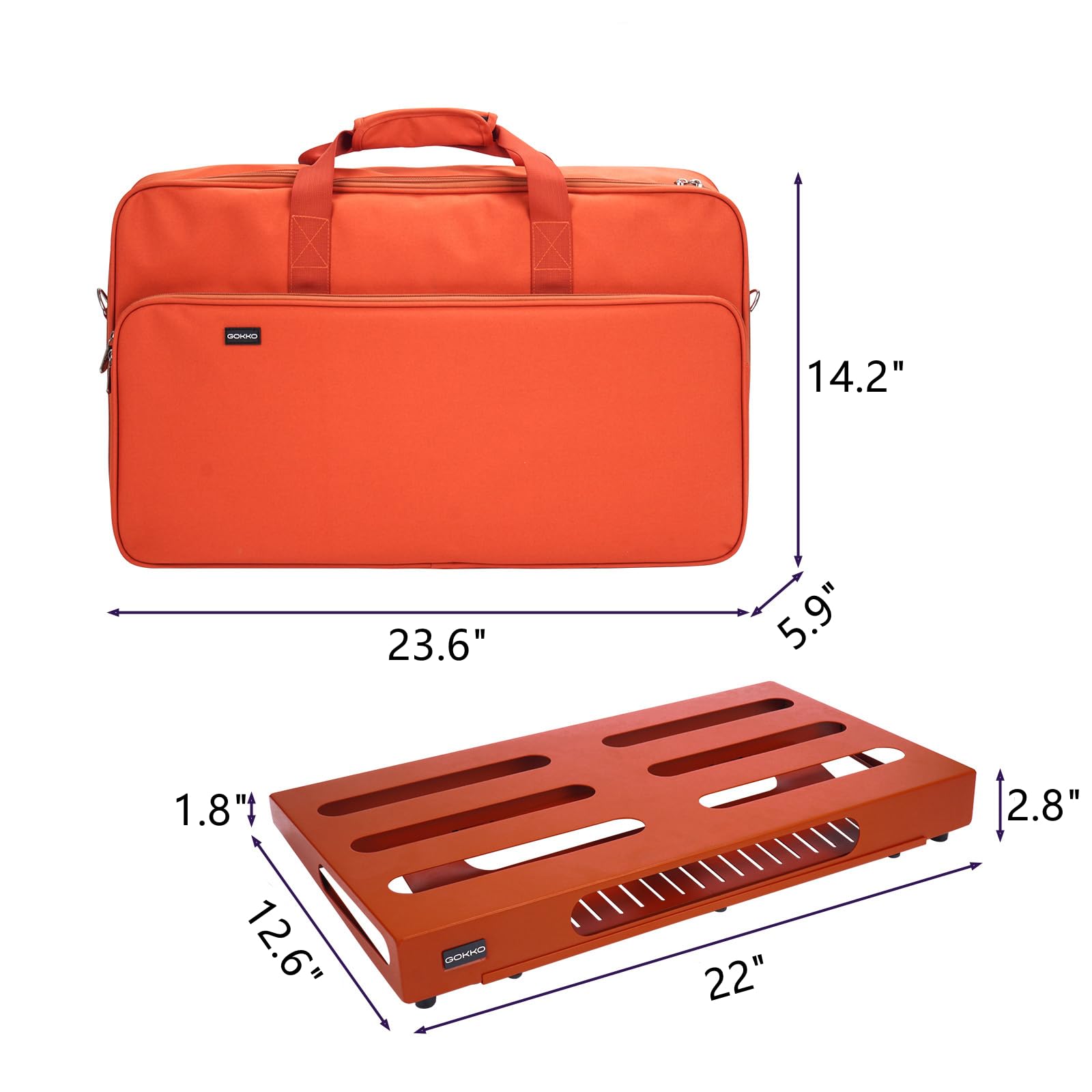 GOKKO Großes Gitarren-Pedalboard, 56 x 31,5 cm, mit Tragetasche, integrierter Halterung für die Stromversorgung (Orange)