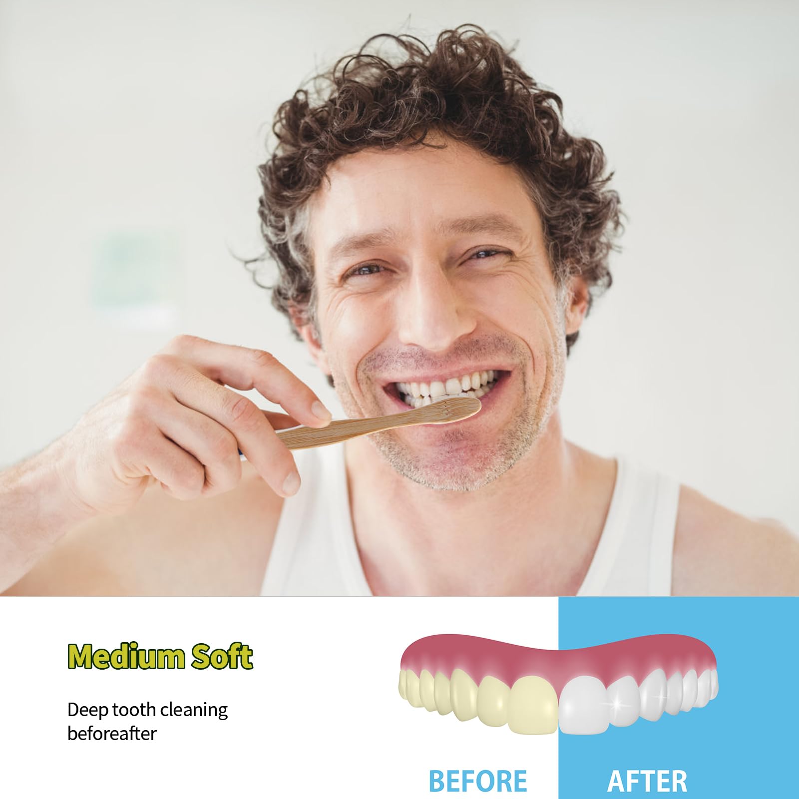 Newday Confezione da 100 spazzolini da denti in bambù, senza BPA, setole morbide e medie, biodegradabili, in carbone di bambù naturale, ecologiche, con setole colorate sfuse (nero)
