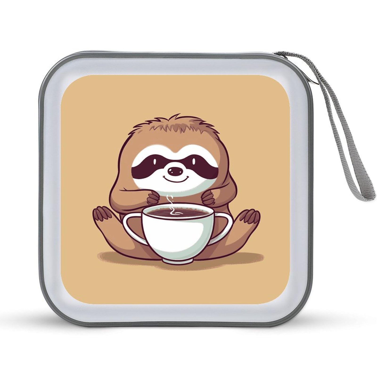 VstaDank Yoga Sloth Coffee CD Case with Hand Strap Lightweight DVD Wallet Holder 40 Capacity CD/DVD Case Wallet Protective CD Wallet CD/DVD Portable Storage Binder for Car Home Office