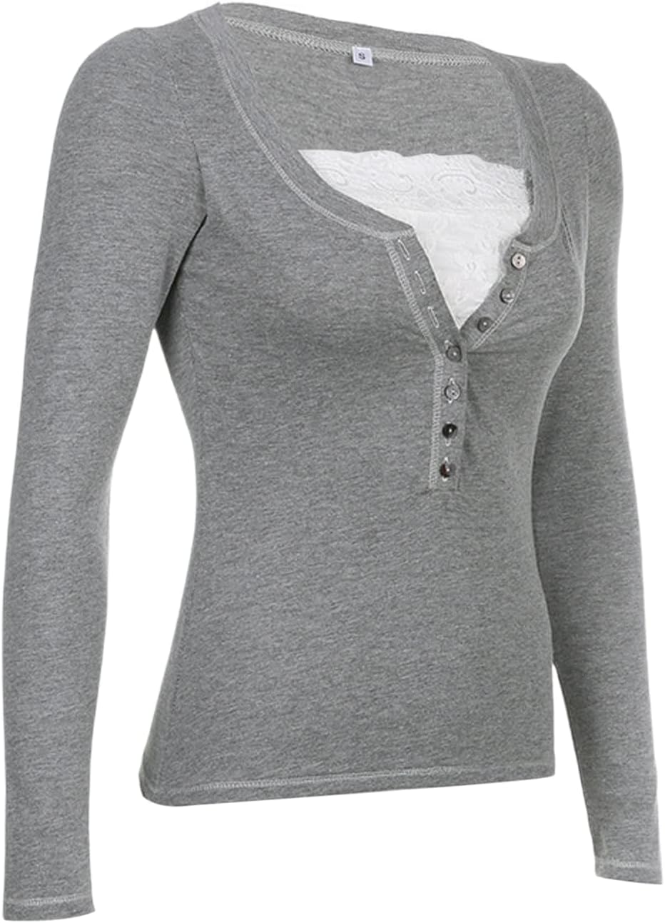 Women Y2K Fairy Grunge Tops Long Sleeve Lace Trim Button Up Neckline Shirts Vintage Slim Fit Blouse Aesthetic Clothes - Image 4