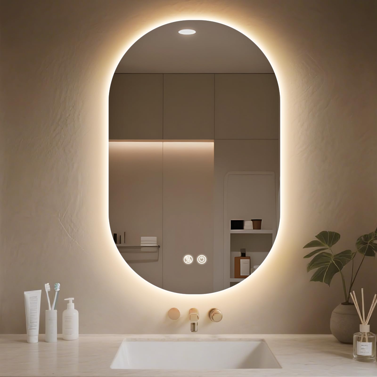 Miroir de salle de bain avec éclairage dimmable pour éliminer la buée