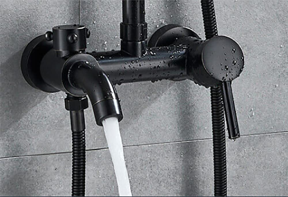 3 in 1 Duschsystem (Vintage Schwarz), Regenbrause Set, Regenbrause System, Duschzubehör, Dusche mit großer Regenbrause, Handbrause und Wasserhahn Dusche, Wasserhahn höhenverstellbar