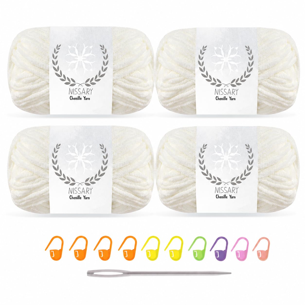 Nissary Chenille Chunky Yarn, 4 x 50 g Solid Colour Pack — image 1