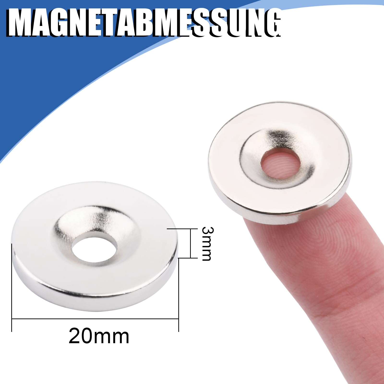 Imanes de neodimio con orificio de 20 x 3 mm, 18 unidades, imanes fuertes, diámetro de avellanado, 5 mm, pequeños y fuertes, para pizarra, armario de cocina, frigorífico, tablón de anuncios, cocina,