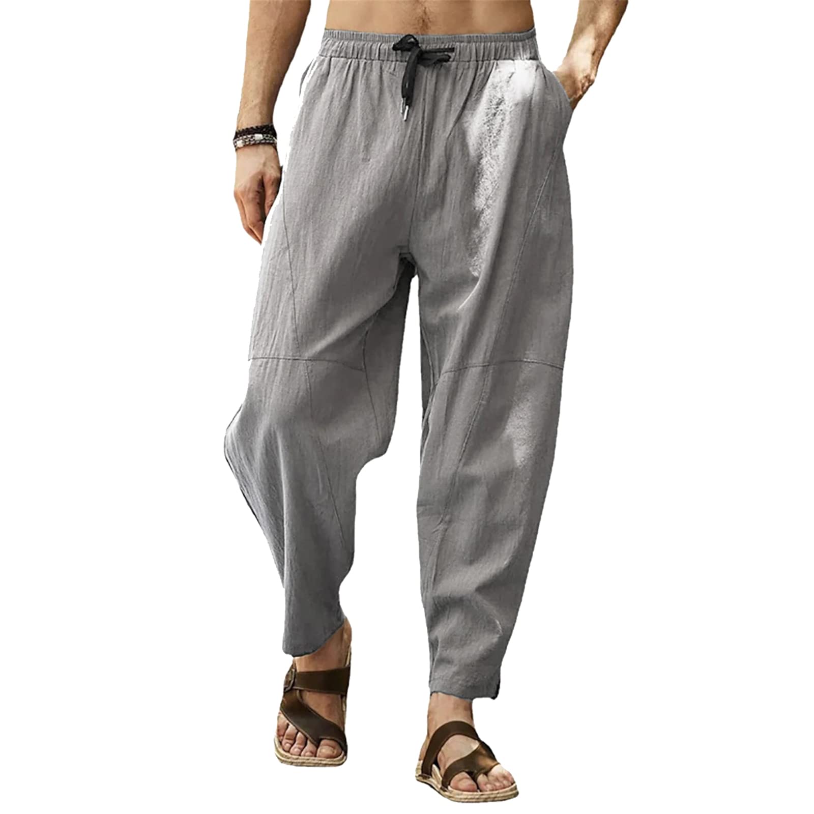 Cooleep Pantaloni Lino Uomo Estivi Casual Pantaloni Elasticizzati Leggeri da Yoga Spiaggia