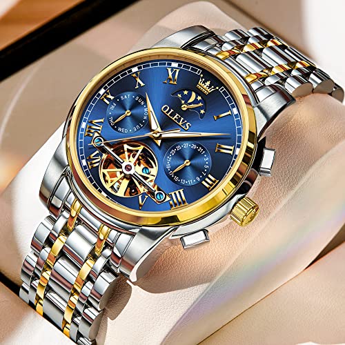 Image of OLEVS Mens Automatic Watches Skeleton Mechanical Self Winding Luxury Fashion Dress Wrist Watch Luminous Waterproof