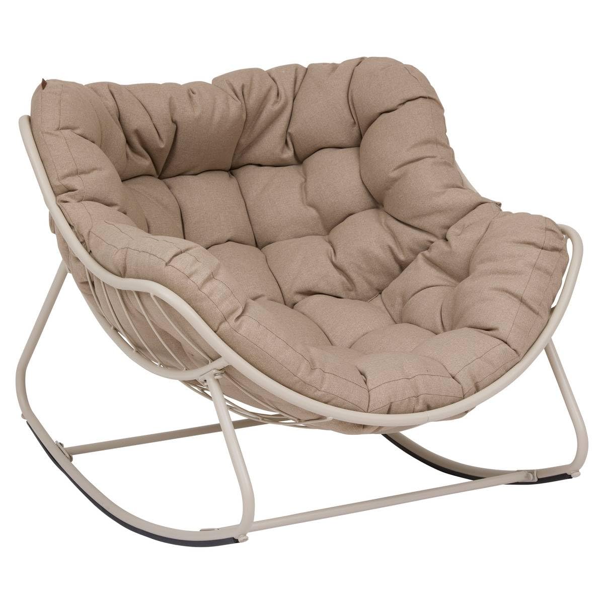 Hespéride – Fauteuil Œuf à Bascule Paopao Argile et Beige – Acier Époxy Anti‑Rouille – Coussin Capitonné Ultra Moelleux – Extérieur Jardin Terrasse – 96x109x83 cm