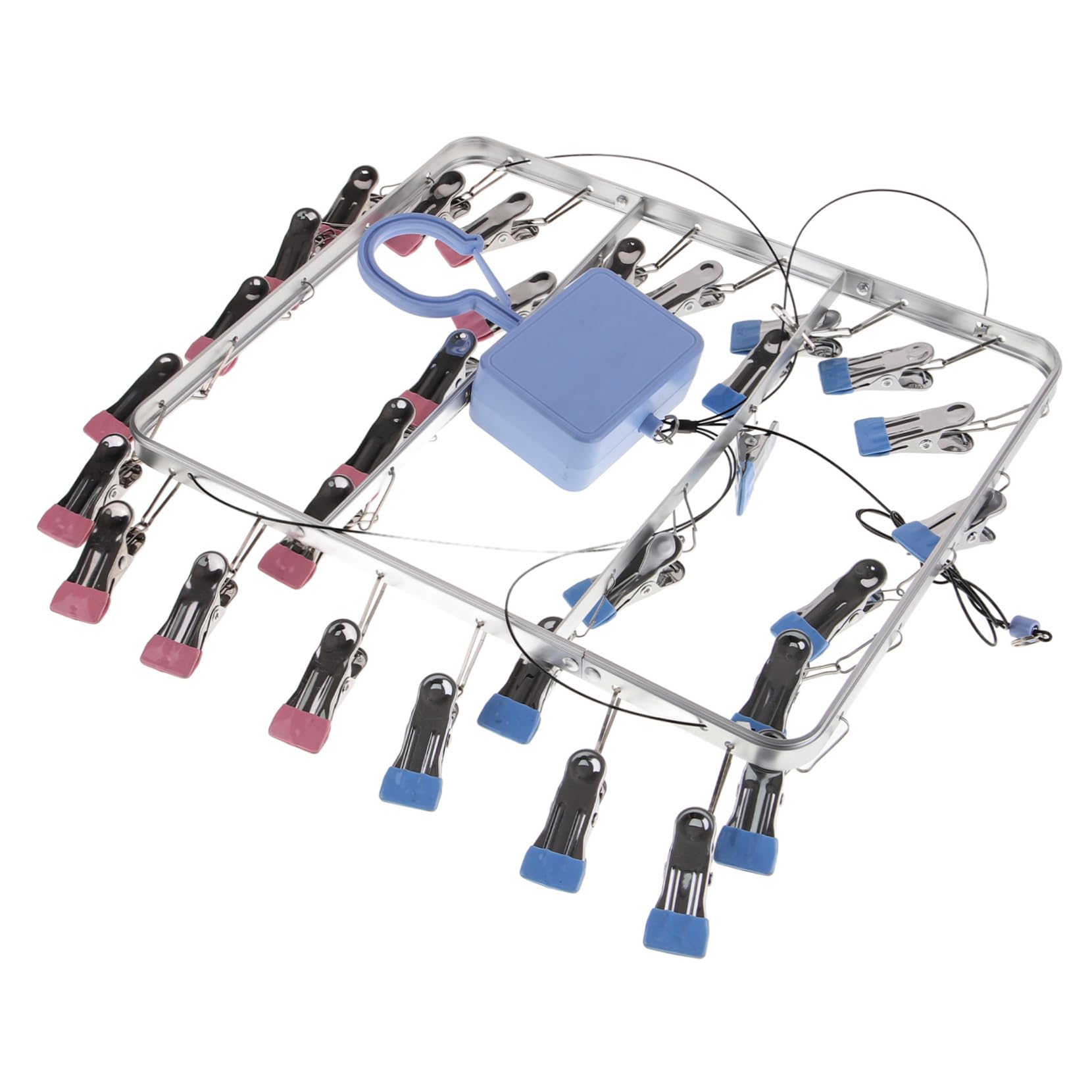 Hochklappbarer Sockenaufhänger mit 30 Clips, Aluminiumlegierung, Blau