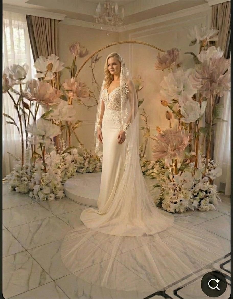 Lace Cathedral Veil for Wedding, Lightweight Tulle Bridal Veil with Comb, Ivory