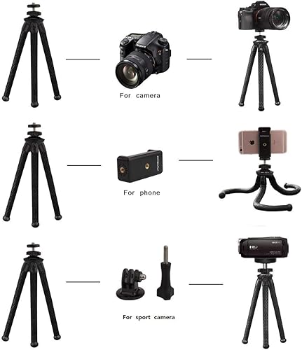 Miniatura 2 de Trípode flexible para cámara de 12 pulgadas para Canon/Nikon/Sony DSLR Cam/Action Cam, trípode con clip para teléfono celular (3 en 1)