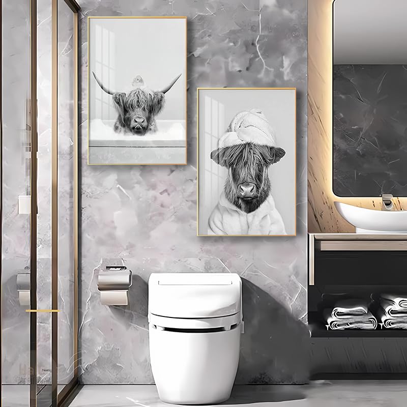 Muovel Bathroom Canvas Pictures, Scottish Highland Cow Wall Art - Image 4