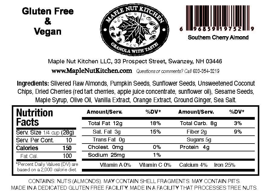 Image of Maple Nut Kitchen Southern Cherry Almond Granola 3 Pack - Paleo Grain Free Nut Granola with Tart Cherries, Coconut & Seeds - No Sugar Added, Oat Free, Gluten-Free, Vegan, High Protein, Low Carb Cereal
