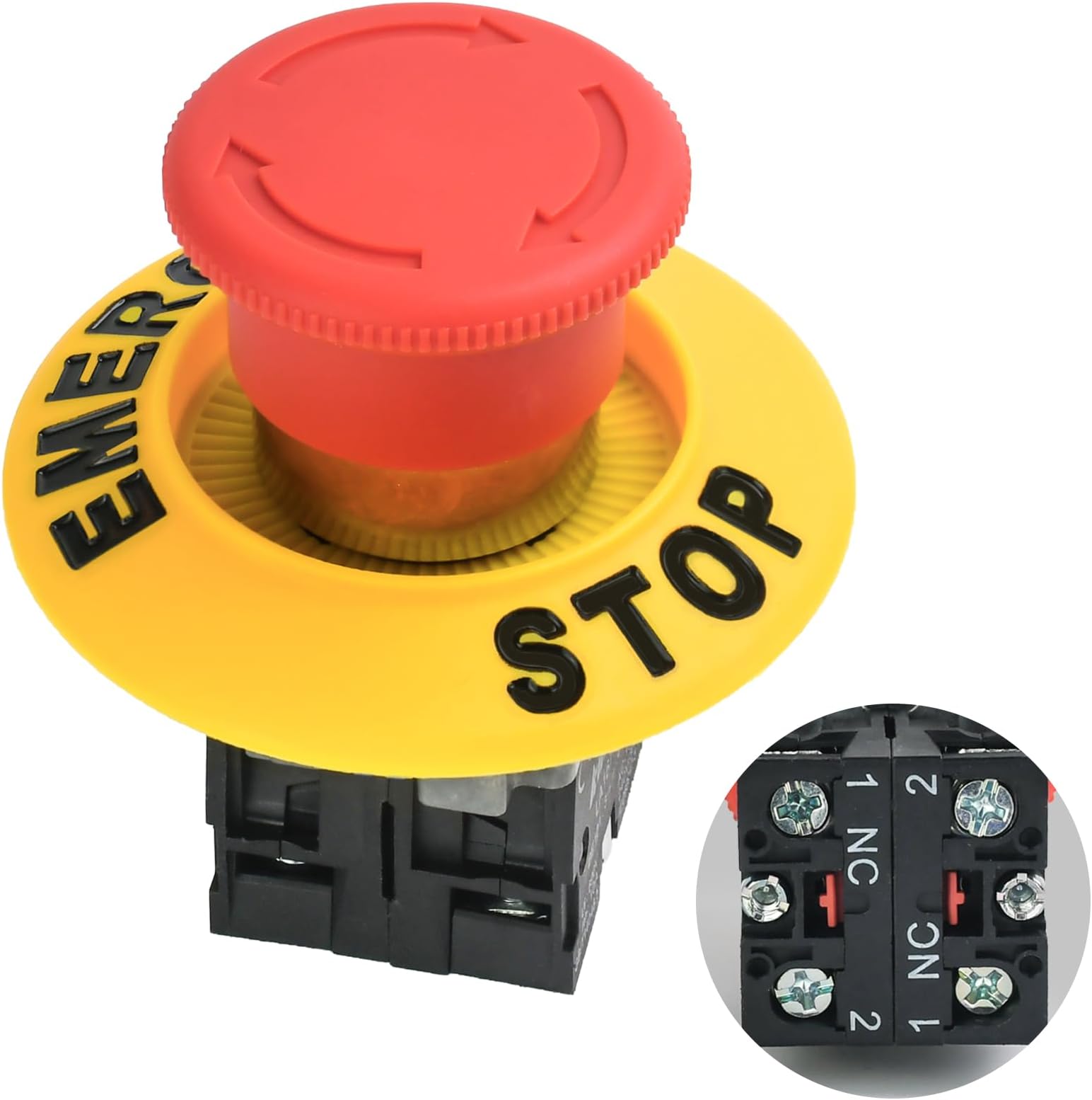 2NC 22mm Mushroom Emergency Stop Push Button Switch 600V 10 Amp DPST 2-Normally Closed Waterproof IP65