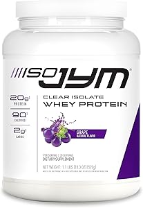 JYM Supplement Science Iso Jym, 90 Calories, 100% Whey Protein Isolate, Zero Fat, Zero Sugars, Mixes Clear, for Women & Men, Grape, 20 Servings