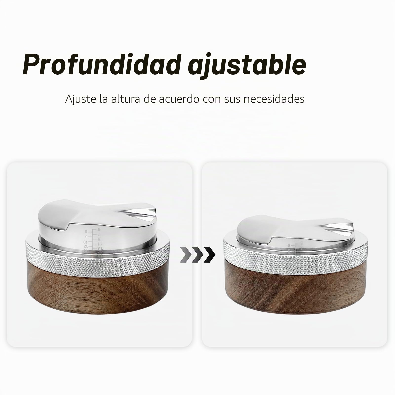 NOTSEK Distribuidor de café de 51 mm, herramienta de distribución de café de nogal para portafiltro de 51 mm, nivelador de café ajustable en altura para accesorios de barista