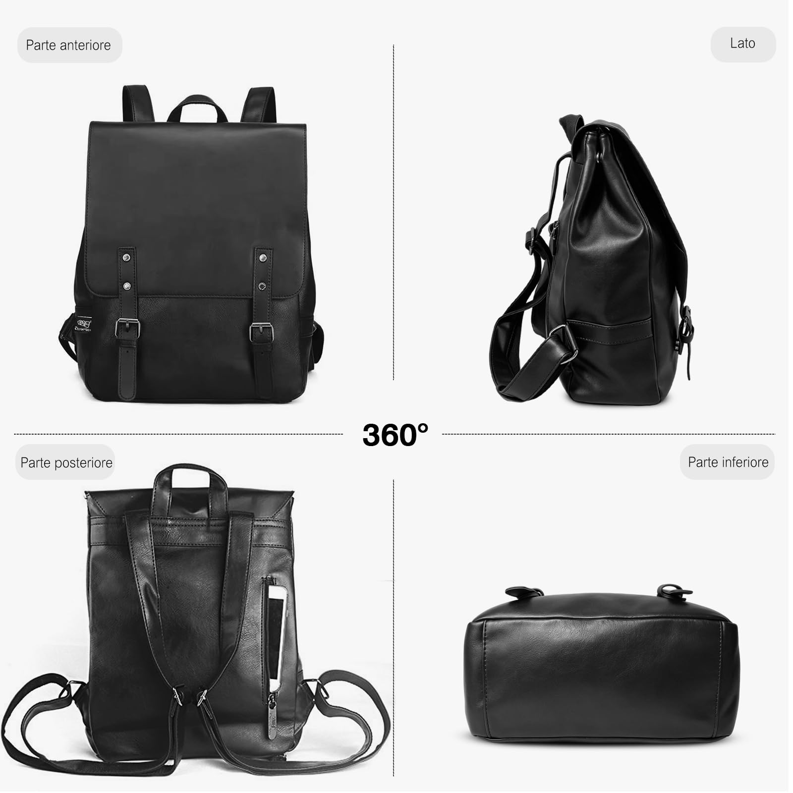 FANDARE Unisex Zaino Zainetto Adolescenti Borsa da scuola Impermeabile Scuola Zaino Uomo Donna Università per Viaggio Campeggio Escursionismo PU Daypacks per 12.9 pollice PC Nero