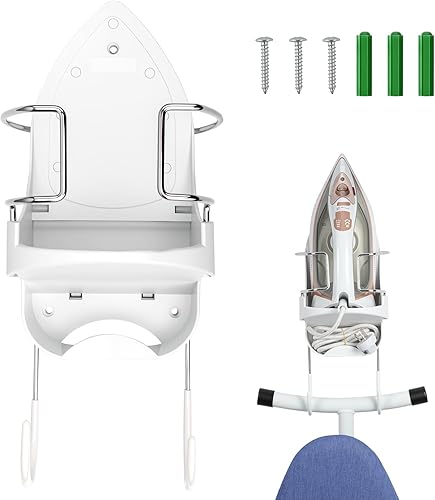 Alpinista Soporte de pared para tabla de planchar para lavandería, organizador de almacenamiento, color blanco
