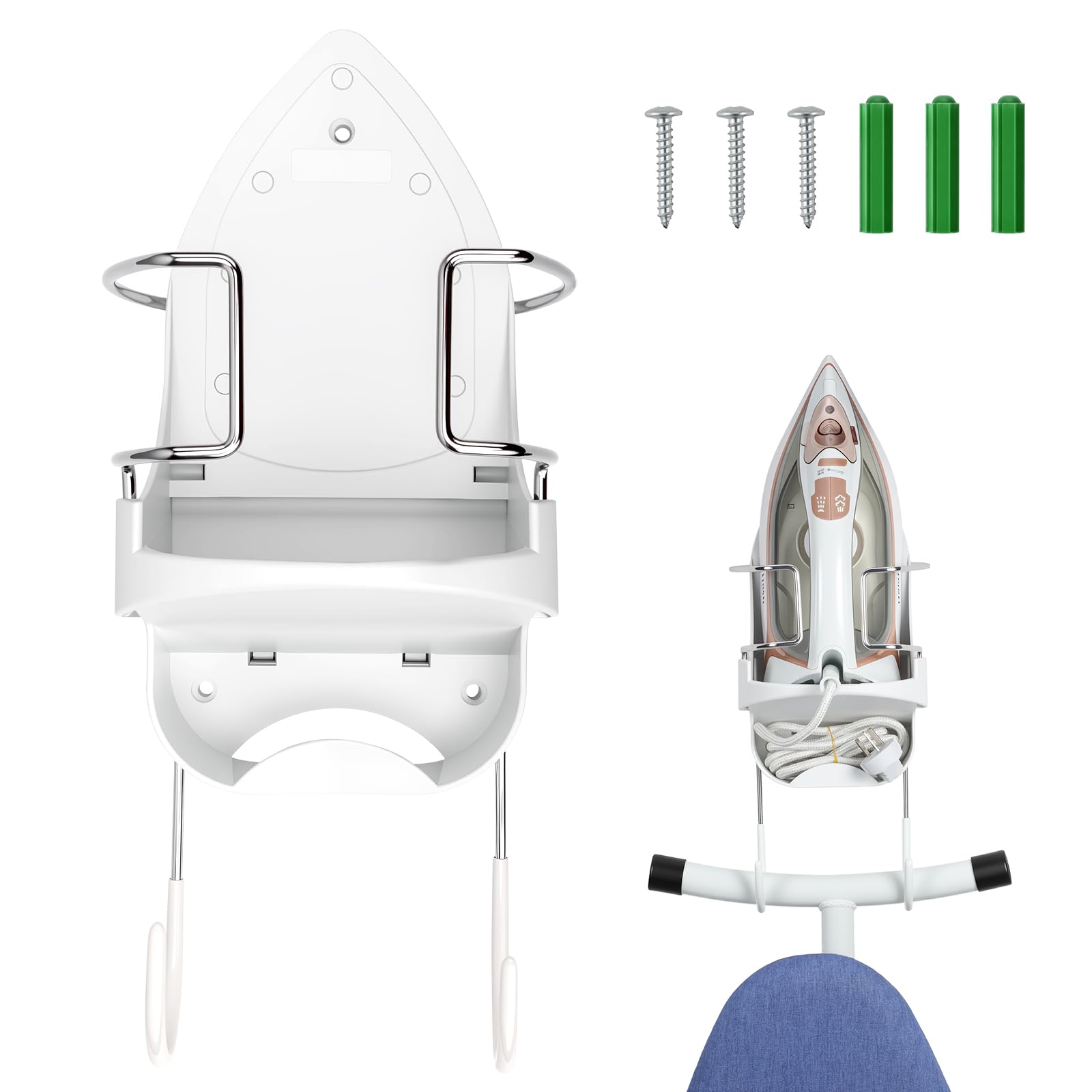 Alpinista Ironing Board Hanger Wall Mount Ironing Board Holder Wall Mount for Laundry Rooms Storage Organizer, White