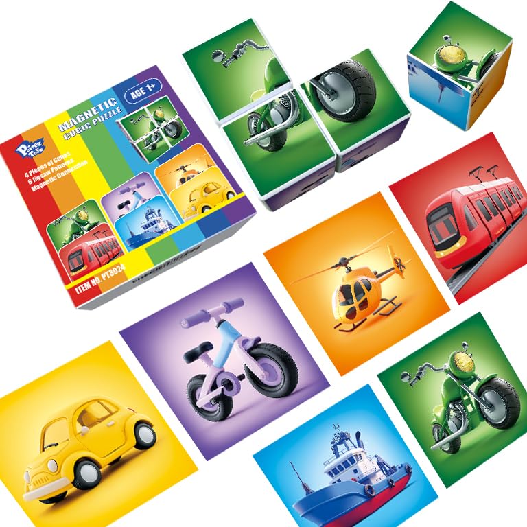 Image of Pairez Toys Magnetic Building Blocks Tiles, Large Magnetic 1.65 inch Cubic Puzzle Toys in Vehicles Theme, STEM Montessori Sensory Toys for Toddlers 1-3, Gifts for Girls & Boys
