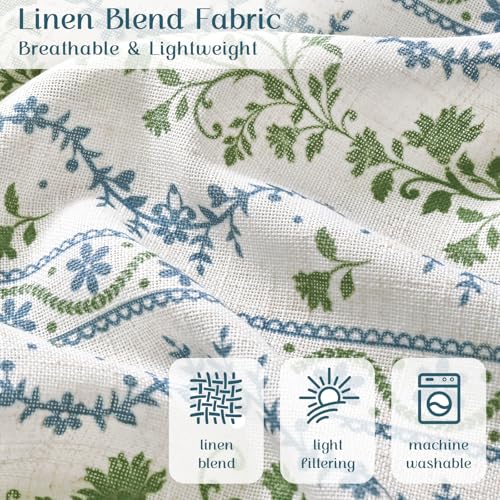 Image of Yinhua 2 Pack Boho Valance Curtains Vintage Linen Kitchen Valances for Windows Light Filtering Bohemian Floral Valance Rod Pocket Tassel Window Valances for Bathroom Cafe, 52 inch W X 18 inch L, Blue Green