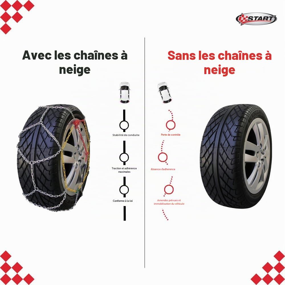 Start Ensemble de deux chaînes à neige de 9 mm d'épaisseur, groupe 60