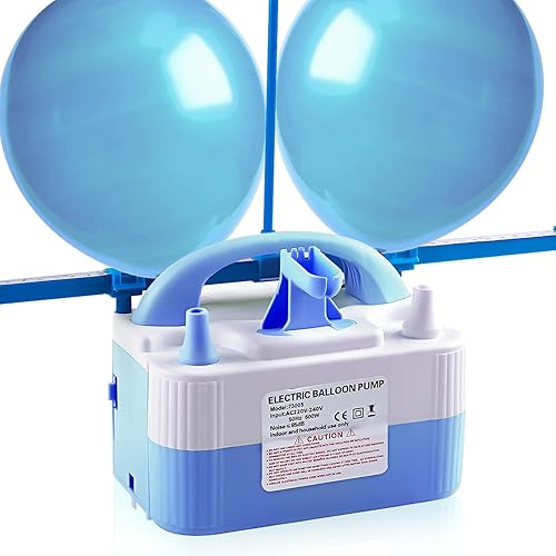 Miniatura 13 de Bomba de globo eléctrica, bomba de aire de 110 V 600 W, inflador de globo de doble boquilla, bomba de aire para inflar globos para decoración, Rojo