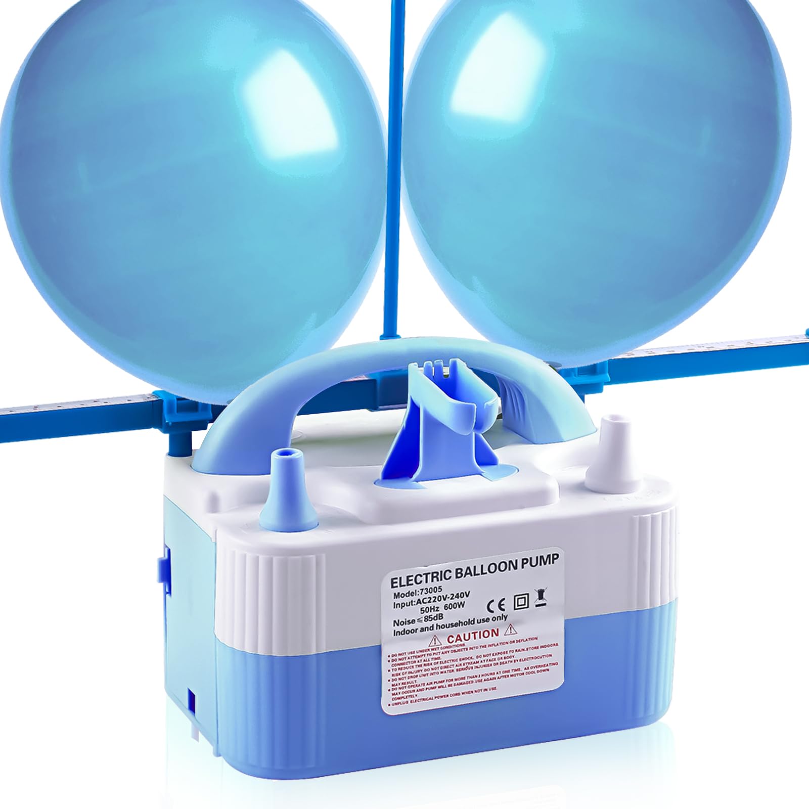 BXBHU Electric Balloon Pump with Sizer, 600W Dual Nozzle Balloon Blower for Professional Wedding DIY, Party Decorations - Sleek Blue (220-240V UK Plug) — image 1