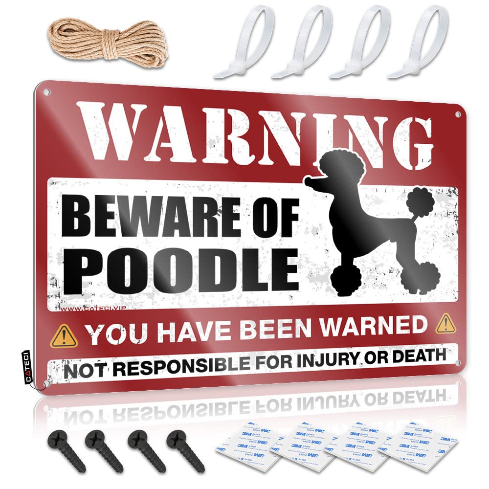 STWNVOITV Bar Metal Tin Sign Beware Of Poodle Tin Sign Metal Beer Signs Funny House Signs(30X40CM)
