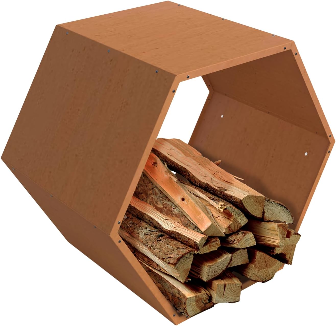 Firewood Rack Heavy Duty Wood Holders Fireplace Wood Rack Hexagon Firewood Log Rack Outdoor Indoor Log Holder Corten Steel Firewood Pile Storage Racks Lumber Rack Stacking