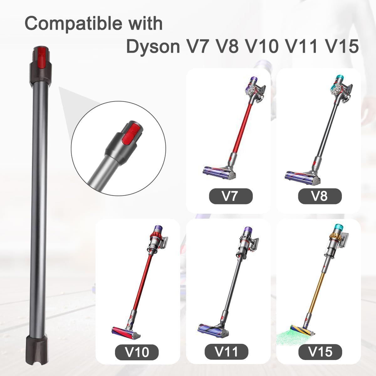 Szybkozłączka kompatybilna z odkurzaczem Dyson V15 V11 V10 V8 V7 | Drążek przedłużający do odkurzacza Dyson Stick odkurzacz rura przedłużająca 73 cm (srebrno-szary)