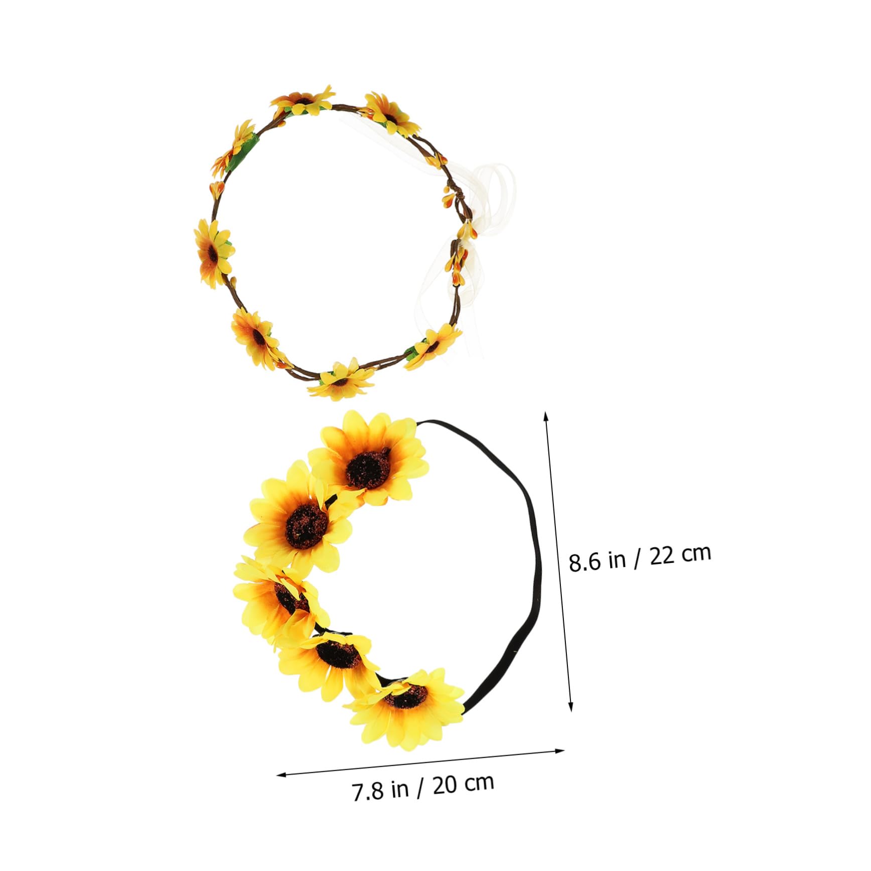 Baluue Bandeau à Cheveux Tournesol Jaune 2pcs Fleurs en Tissu et Nylon, Design Élastique Élégant pour Mariage, Plage et Fêtes Bohémiennes