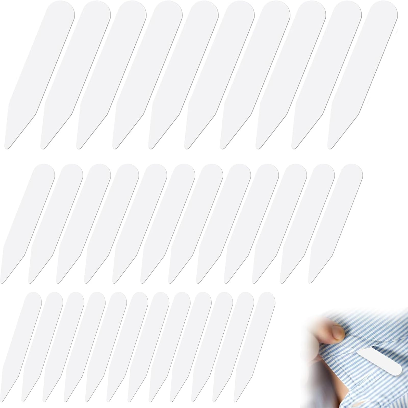 36 Pair Shirt Collar Stiffeners,Men's Shirt Collar Stiffeners,3 Size for Home Use Organizing Travel Mens Dress, White