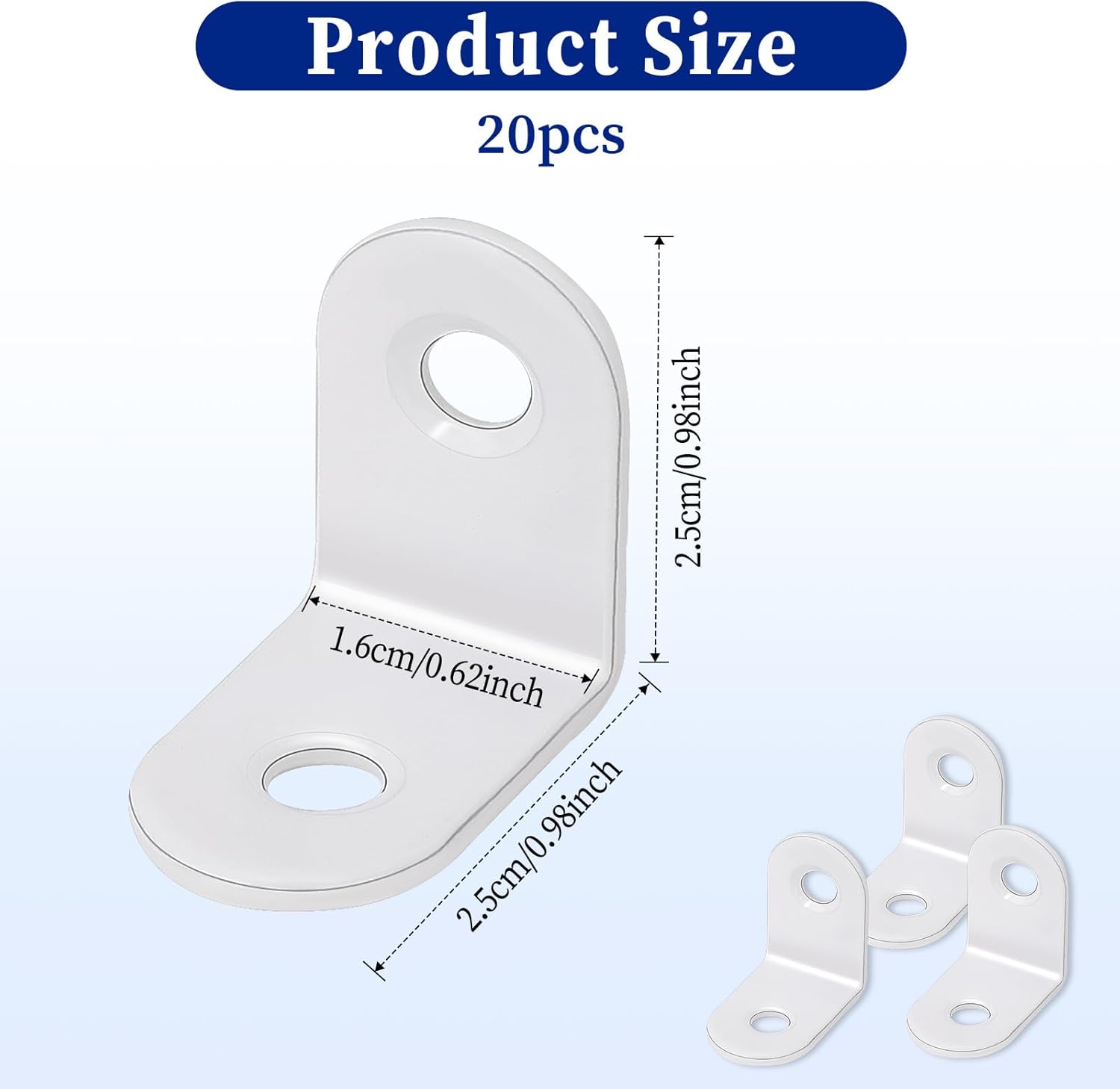 20 Pcs Small Right Angle Bracket White Corner Brace L Shape Shelf Bracket 90 Degree Metal Brace Decorative Joint Angle Support with Screws for Shelves Furniture Cabinet