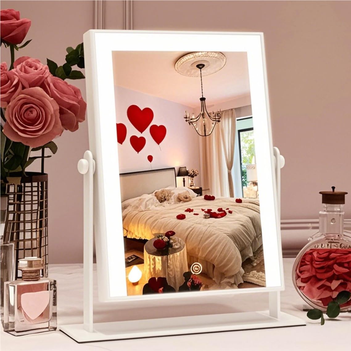 ROLOVE Specchio Da Trucco Illuminato A LED 18 Pollici (45,7 Cm), Controllo Touch, Dimmerabile, Rotondo, A Pavimento, Elegante