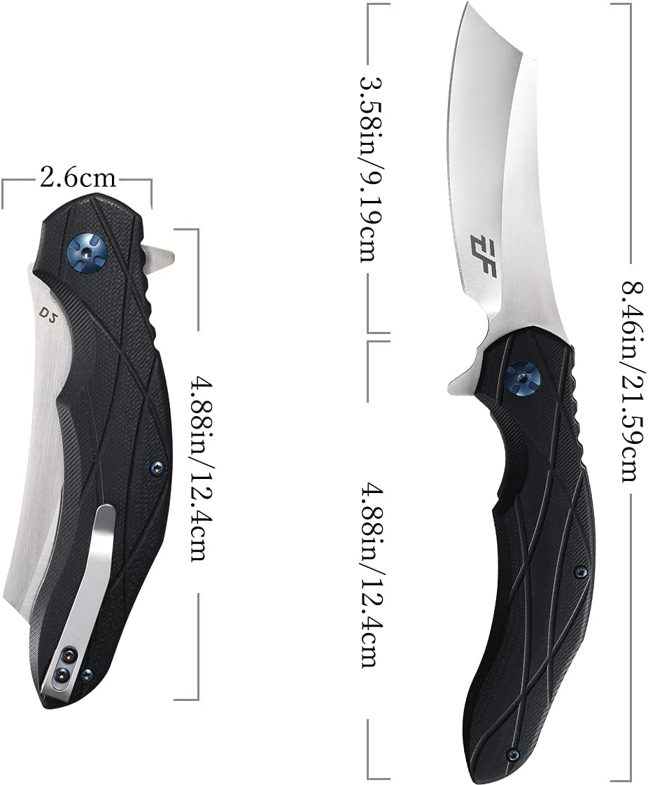Eafengrow EF919 Folding Knife with Pocket Clip D2 Steel Blade G10 Handle Scales EDC Tool Outdoor Knives for Camping Fishing Hiking(Black)