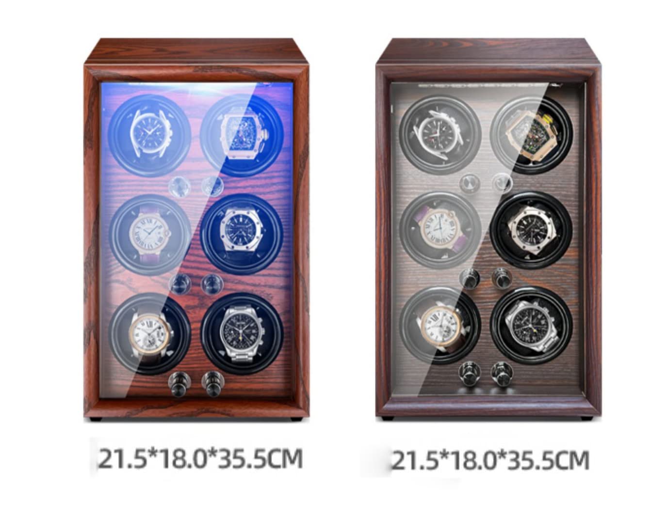 Tecnologia Caricatore Automatico per Orologi per 1 2 4 6 Orologi con Motore Silenzioso Cuscini Morbidi e Flessibili per Orologi Custodia Conservazione Scatola Espositore ，Brown-6+0