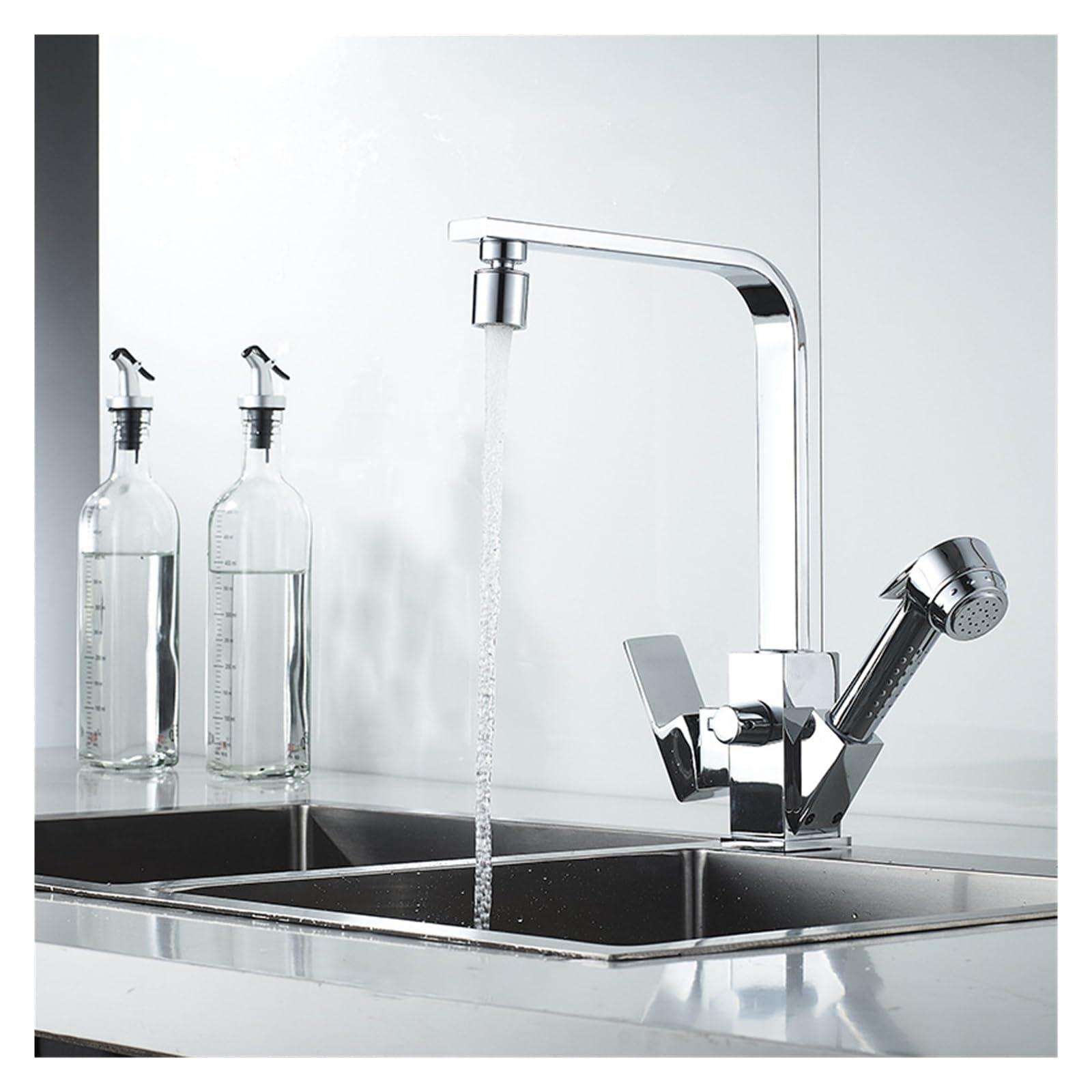Robinet d'évier de cuisine chaud et froid rotatif avec pistolet pulvérisateur rétractable