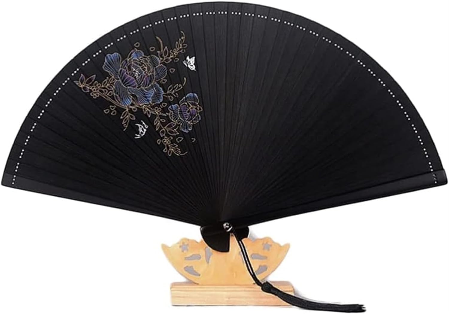 Chinese Folding Fans Hand FansHandheld Folding Fan Floral Patterned Hand Fans Vintage Bamboo Fans With Tassel Handheld Folding Fans Perfect For Weddings Parties Church Events Vintage Handheld Folding