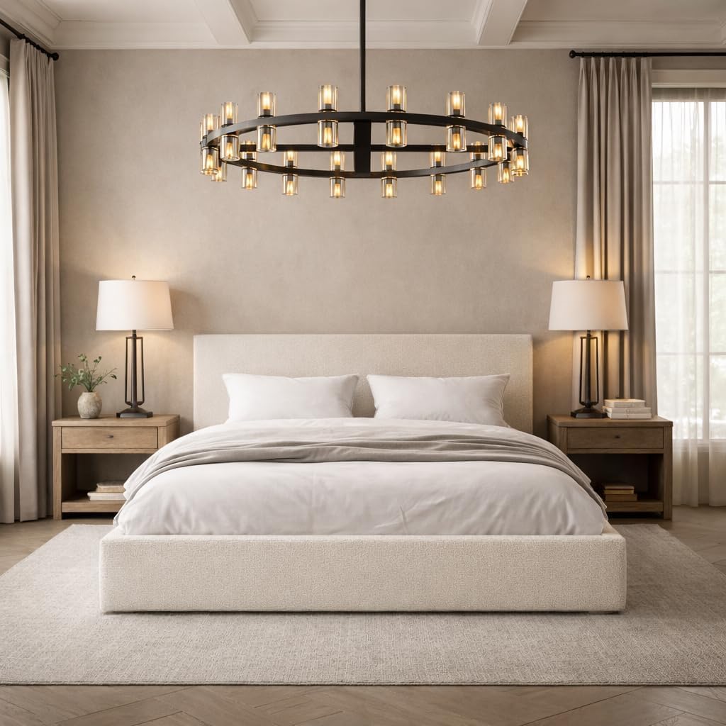 Square Bed – Washable Cover - Soft Upholstered Linen - Minimalist Modern - Sold Separately(Cream Boucle, Queen Base)