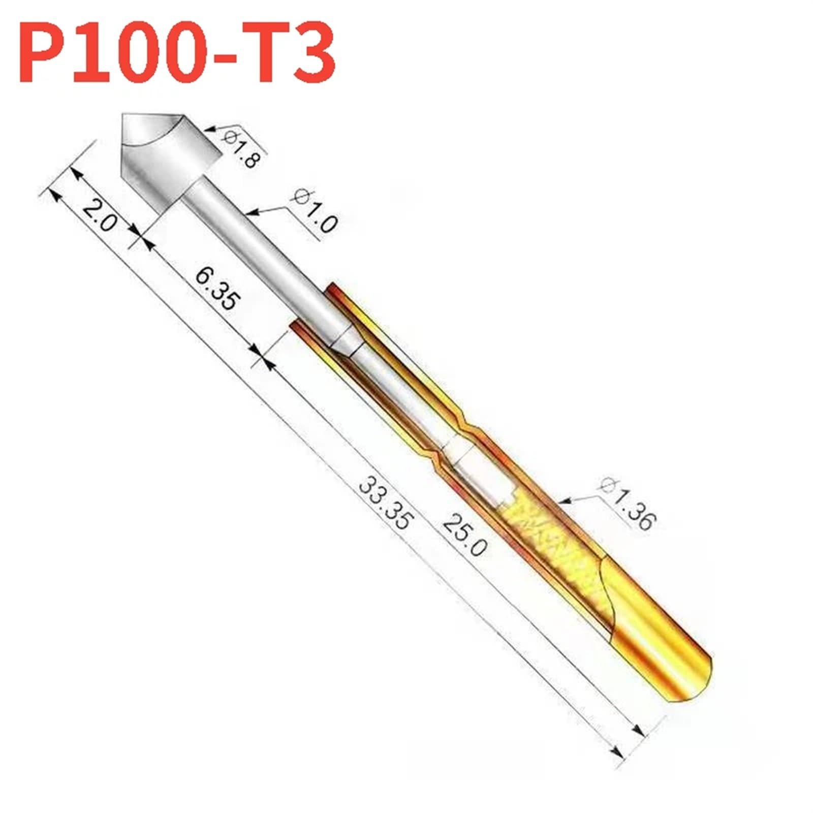 100PCS/package P100-T3 Diamond Spring Test Probe 1.8mm Pogo Pin for Circuit Board Test