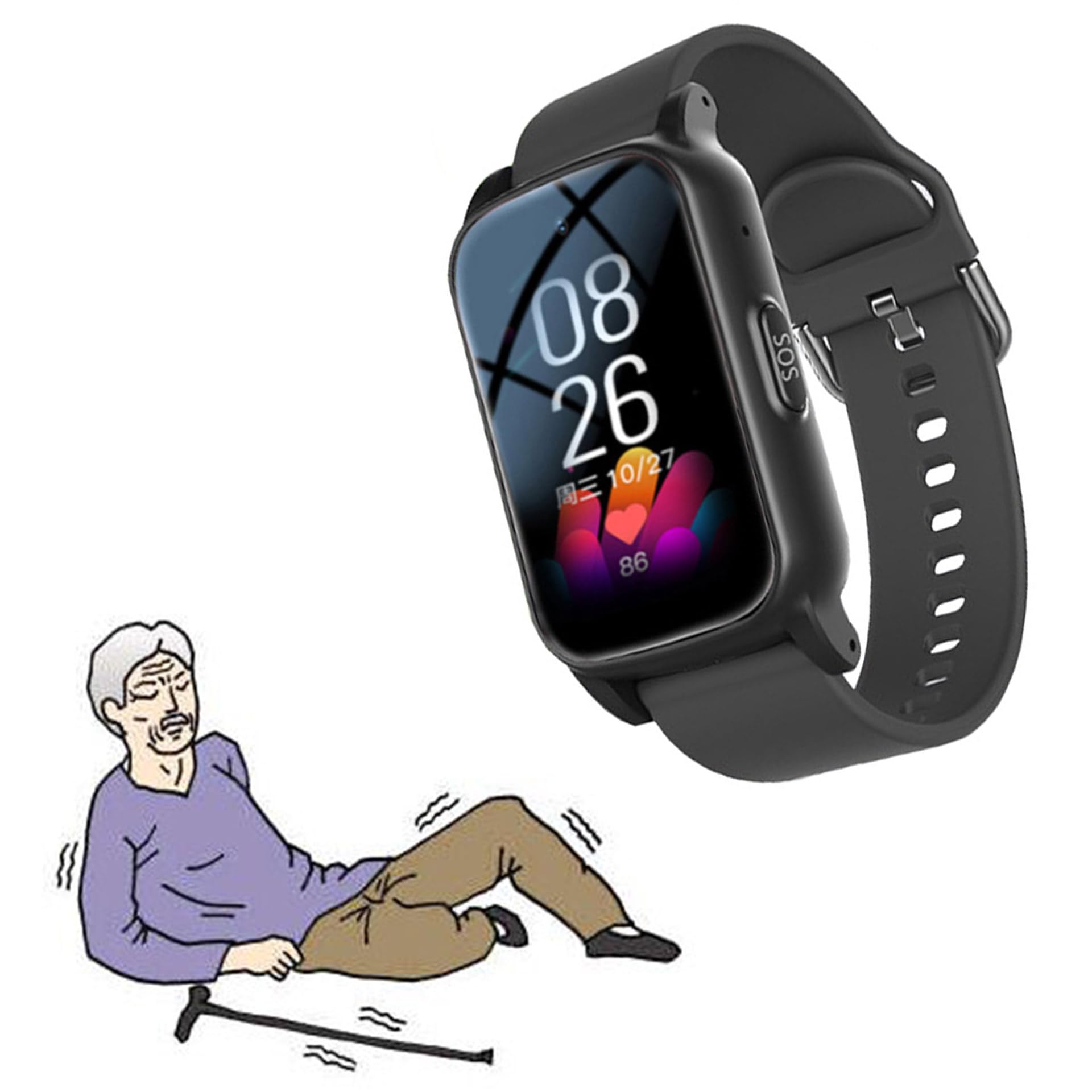 Reloj Inteligente con Detección De Caídas para Personas Mayores, Reloj GPS con Videollamada HD, IP67 Resistente Al Agua Y Llamada De Voz HD, Alarma De Caída para Personas Mayores,Black
