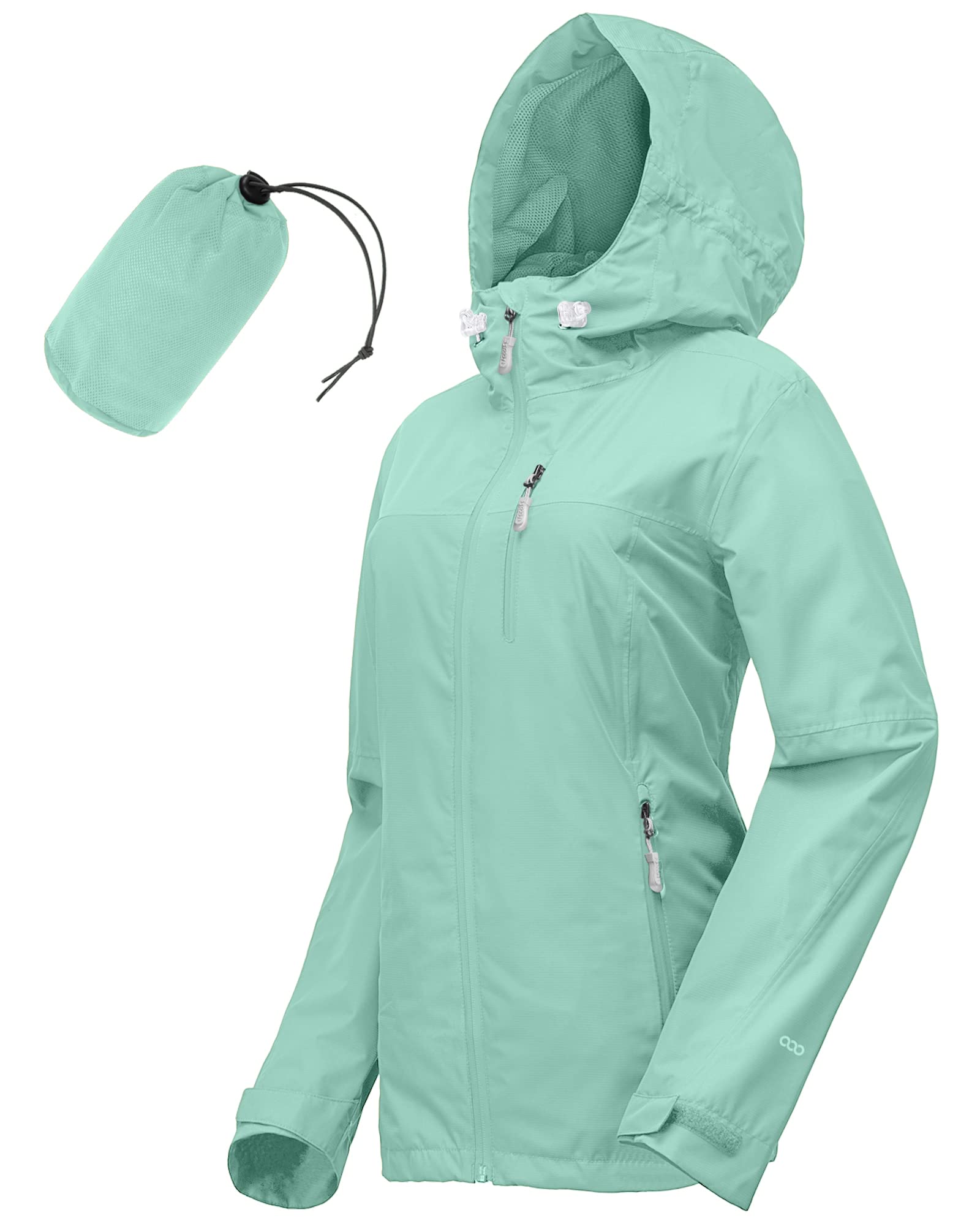 33,000ft Chaqueta impermeable para mujer, chaqueta de entretiempo transpirable, chaqueta ligera con capucha, cortavientos para senderismo, viajes, ciclismo, verde menta, 44