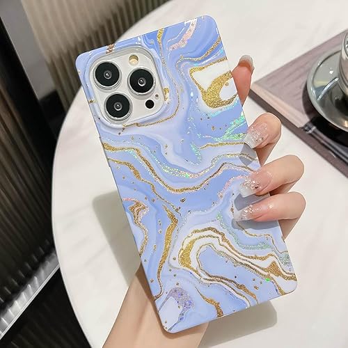 Miniatura 5 de KERZZIL Funda de lujo con diseño de mármol con purpurina para iPhone 12 Pro Max con borde cuadrado, elegante funda delgada de goma de silicona TPU