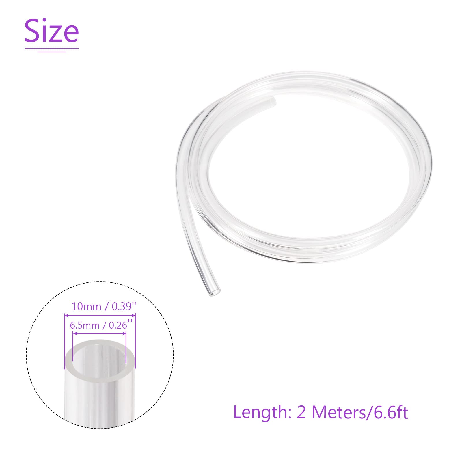 DMiotech 6.5mmx10mm Pneumatic Tubing, 2 Meters/6.6ft Air Compressor PU Line Hose Tube for Water Fluid Transfer Transparent - Image 3